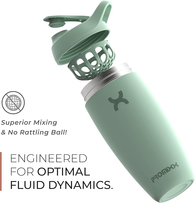 Promixx Pursuit Shaker Bottle Insulated Stainless Steel Water Bottle and Blender Cup, 18oz, Graphite Gray