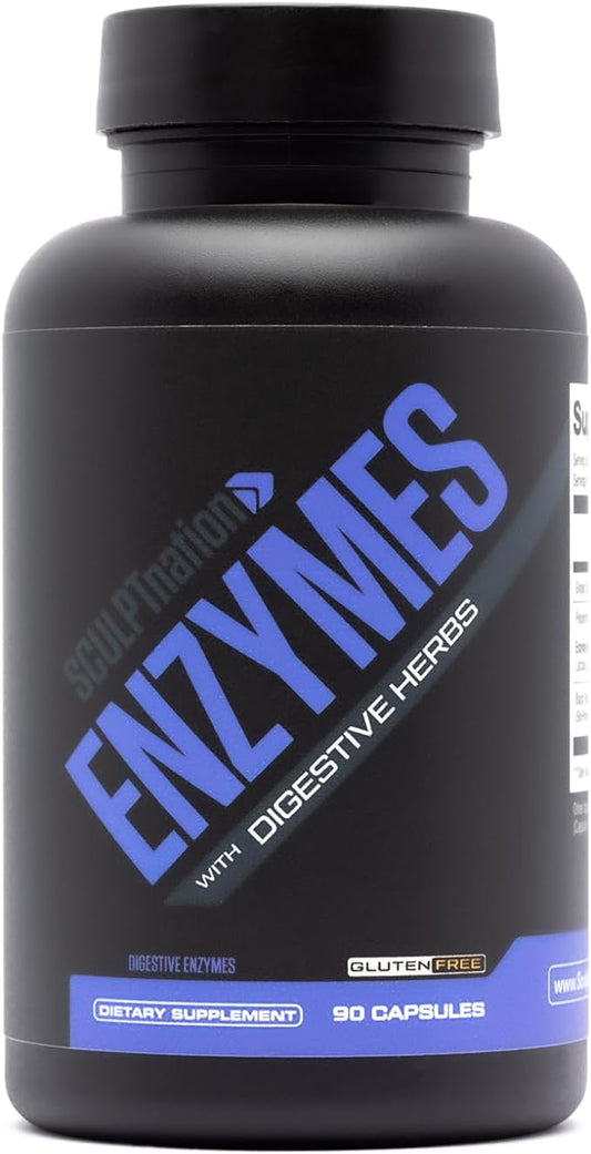 Sculpt Nation by V Shred Digestive Enzymes - Multi Enzyme for Digestion and Gut Health Support, Occasional Bloating Relief for Women and Men - 90 Gluten-Free Capsules