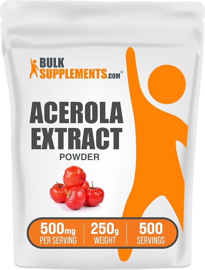 BulkSupplements.com Acerola Cherry Extract Powder - Natural Vitamin C Supplement, Acerola Cherry Powder - Vegan & Gluten Free, 500mg per Serving, 250g (8.8 oz) (Pack of 1)