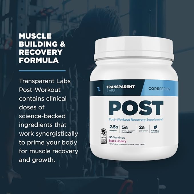 Transparent Labs Post - Post-Workout Recovery Muscle Builder with L-Glutamine, Beta-Alanine and BetaPure Betaine Anhydrous for Muscle Recovery and Muscle Building - 30 Servings, Strawberry Lemonade
