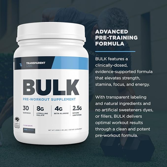 Transparent Labs Bulk Pre Workout Powder - Naturally Sweetened Advanced Pre-Workout Formula for Muscle Building and Strength - 30 Servings, Tropical Punch