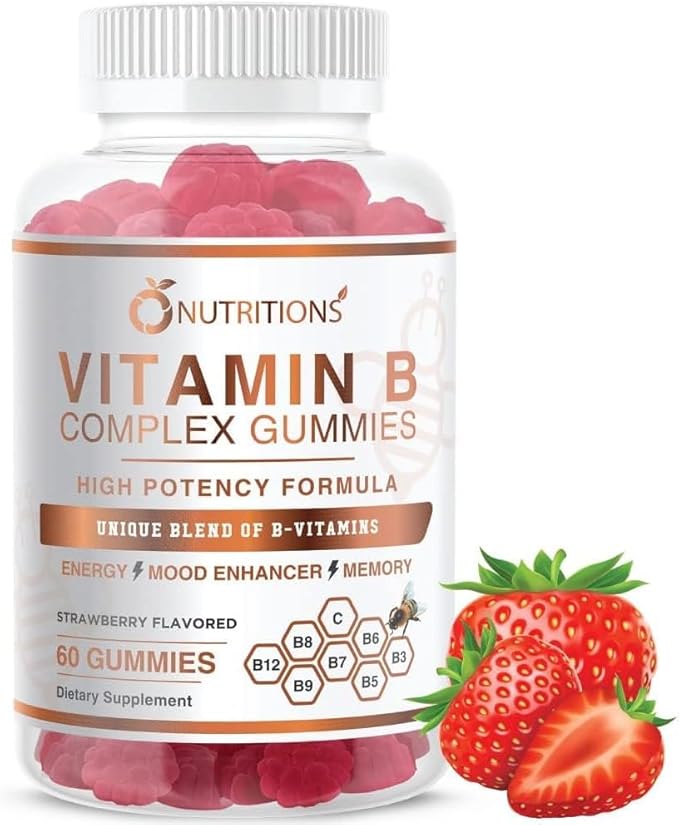 O NUTRITIONS Vitamin B Complex Vegan Gummies with Vitamin B12, B7 as Biotin, B6, B3 as Niacin, B5, B6, B8, B9 as Folate for Stress, Energy and Healthy Immune System (1 Pack)