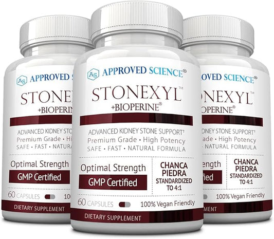 Approved Science Stonexyl - Herbal Support for Kidney Stones - 180 Capsules - Chanca Piedra - High Absorption - 3 Month Supply - Vegan