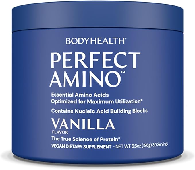 BodyHealth PerfectAmino Powder - BCAA and EAA Powder for Pre and Post Workout - Amino Acid Energy Drink Powder for Men and Women to Support Lean Muscle and Recovery - Vanilla - 30 Servings