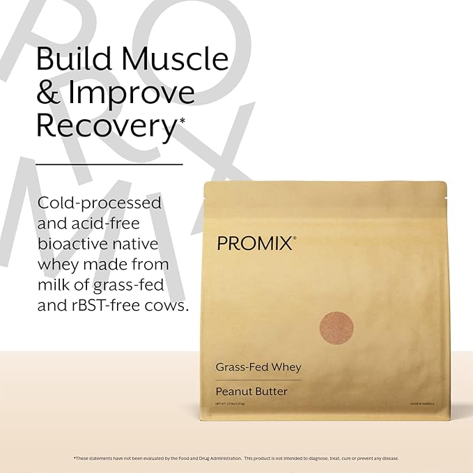 Promix Whey Protein Powder, Peanut Butter - 5lb Bulk - Grass-Fed & 100% All Natural - ­Post Workout Fitness & Nutrition Shakes, Smoothies, Baking & Cooking Recipes - Gluten-Free & Keto-Friendly