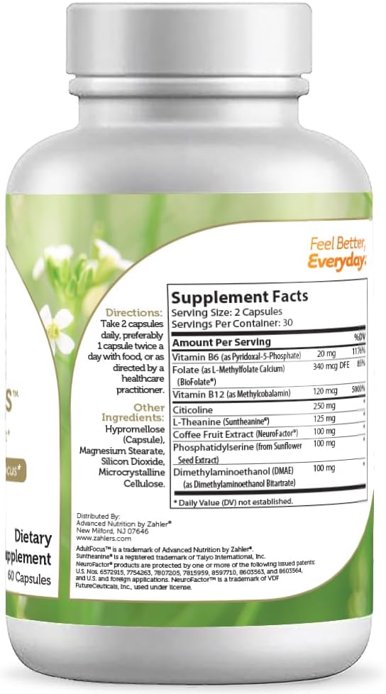 Zahler AdultFocus, Advanced Formula to Support Focus and Concentration, Certified Kosher, 60 Capsules