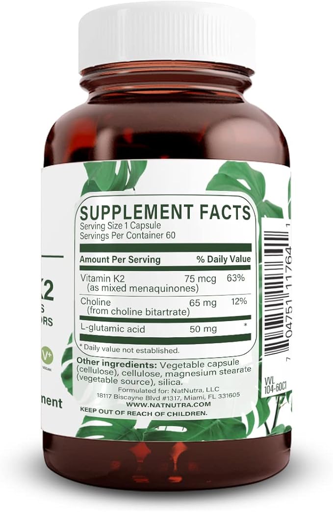 Natural Nutra Full Spectrum Vitamin K2 Supplement, Support Cardiovascular Health, Liver Function, Metabolic Health, Heart Health, 75 mcg, 60 Capsules (Pack of 3)
