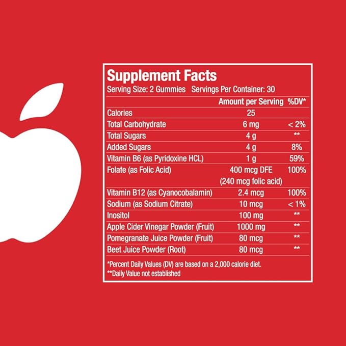 Apple Cider Vinegar Gummies - 60 Gummies - Vitamins - Natural Fruit Flavor - Gluten Free & Non GMO - Vitamin B12