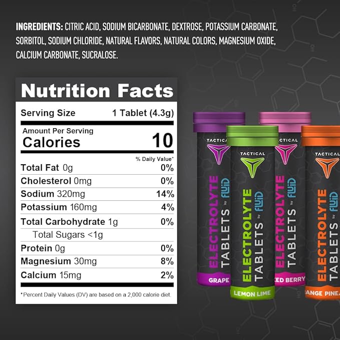Fluid Tactical- Effervescent Hydration Tablets, Electrolyte Replacement & Dehydration Prevention, 4 Pack, 40 Servings (Orange Pineapple)