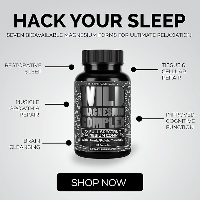 Wild Foods Magnesium Complex Supplement with 7X Forms, 90 Capsules | High Absorption, Full Spectrum, Easy Digestion | 500mg Glycinate, Bisglycinate, Malate, Orotate, Citrate, Taurate