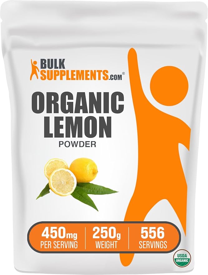 BulkSupplements.com Organic Lemon Powder - Natural Vitamin C Source, Fruit Powder, Lemon Flavoring - for Immune Support, Gluten Free, 450mg per Serving, 250g (8.8 oz) (Pack of 1)