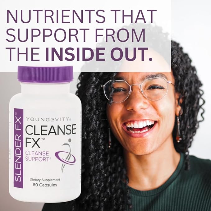 Youngevity Slender Fx™ Cleanse Fx™ - Super Colon Cleanse 15 Day - Natural Herb Blend - Flax Seed, Cape Aloe, Rhubarb Root, Triphala, Slippery Elm, Marshmallow Root - 60 Capsules (Pack of 4)