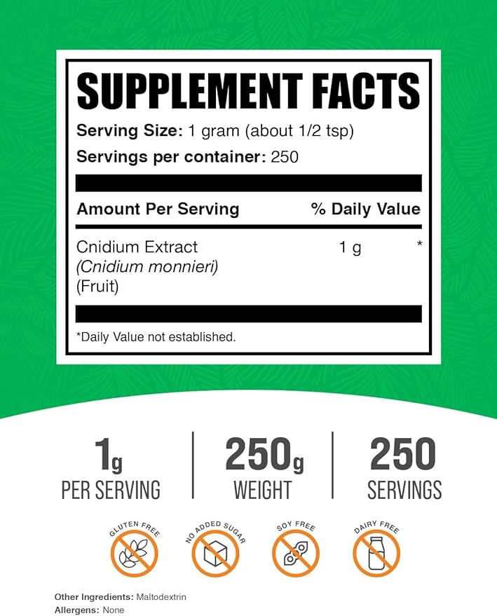 BulkSupplements.com Cnidium Extract Powder - from Cnidium Fruit, Cnidium Monnieri Extract - Herbal Supplement, Gluten Free, 1000mg per Serving, 250g (8.8 oz) (Pack of 1)