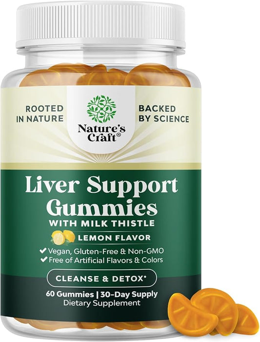 Cleansing Herbal Liver Detox Gummies Liver Support Milk Thistle Gummies with Artichoke Extract Turmeric Curcumin and L-Carnitine - Vegan and Non-GMO - Sweet Lemon (30 Servings)