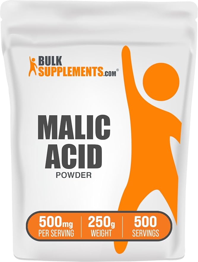 BulkSupplements.com Malic Acid Powder - Malic Acid Supplement, Malic Acid Powder Food Grade - for Energy & Skin Support, Gluten Free - 500mg per Serving, 250g (8.8 oz)