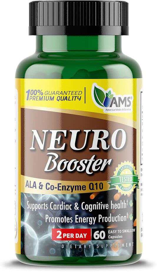 America Medic & Science Neuro Booster (60 Capsules) | Nutritional Supplement for Brain Health | Vitamin Pills for Better Memory and Cognitive Function | with Coenzyme Q10, ALA, and Acetyl L-Carnitine