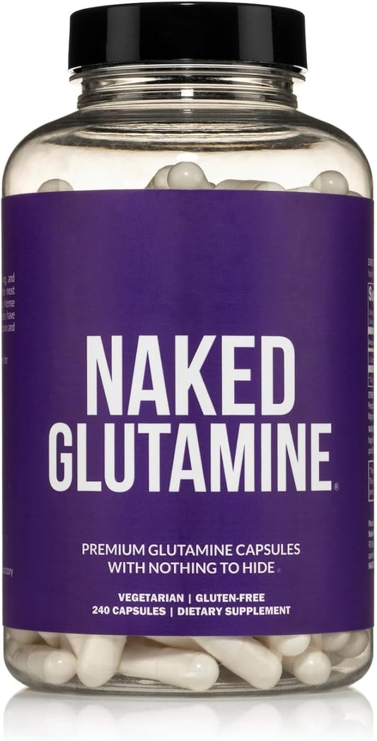 Naked L-Glutamine Muscle Recovery Capsules, 1000mg, 240 Count, Made in The USA, Non-GMO, Gluten and Soy Free