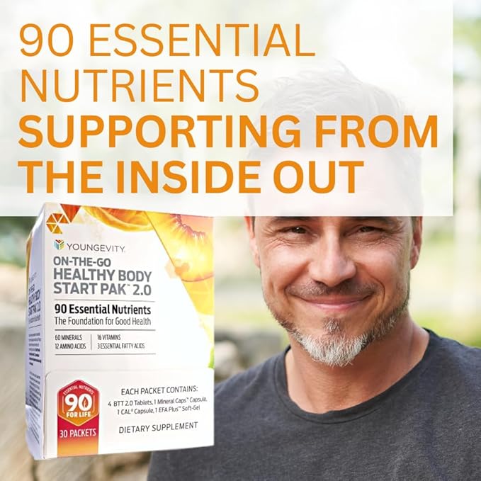Youngevity On-The-Go Healthy Body Start Pak 2.0 - Includes Multi-Vitamins, Minerals, EFAs, & Amino Acids | 90 Essential Nutrients | 30-Day Supply