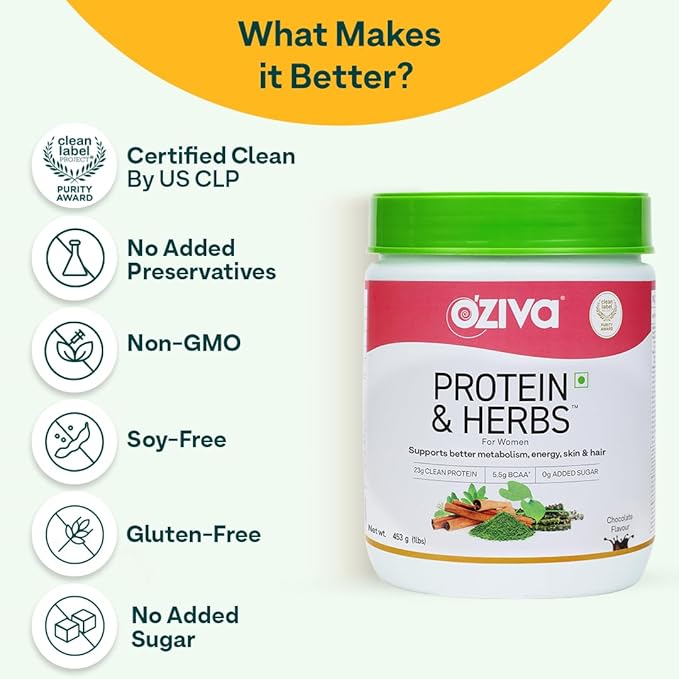 Protein & Herbs, Women with Multivitamins, Curcumin, Shatavari, Tulsi for Improved Metabolism, Hormonal Balance & Skin, Hair Health, 1.1 lbs, Cafe Mocha. Soy Free, Gluten Free, Non GMO