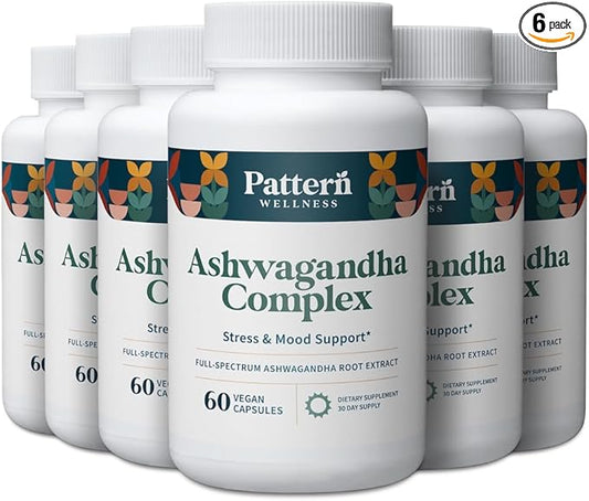 Pattern Wellness Ashwagandha Complex for Men & Women - KSM-66 & Black Pepper Extract - Whole Body & Heart Health - Supports Stress & Mood - Non-GMO - 360 Vegan Capsules