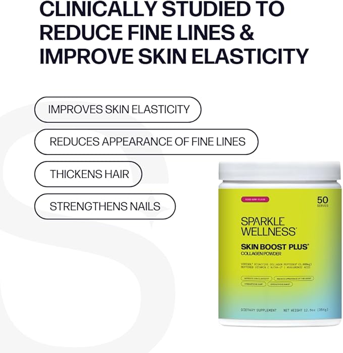 Sparkle Wellness Skin Boost Plus (Mixed Berry) [50-Serves] | Collagen Powder Supplement with VERISOL Bioactive Hydrolyzed Collagen Peptides, Vitamin C & Hyaluronic Acid to Improve Skin Elasticity