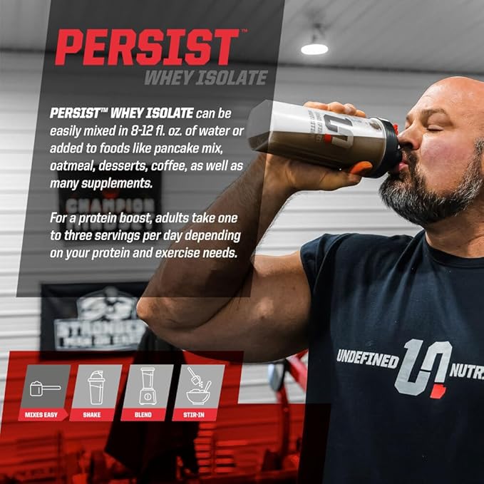 Undefined Nutrition Persist Whey Isolate by Brian Shaw - 24g Protein, 30 Servings – Supports Recovery, Strength & Performance - Gluten Free, Fast Absorbing (2.18lbs, Vanilla)