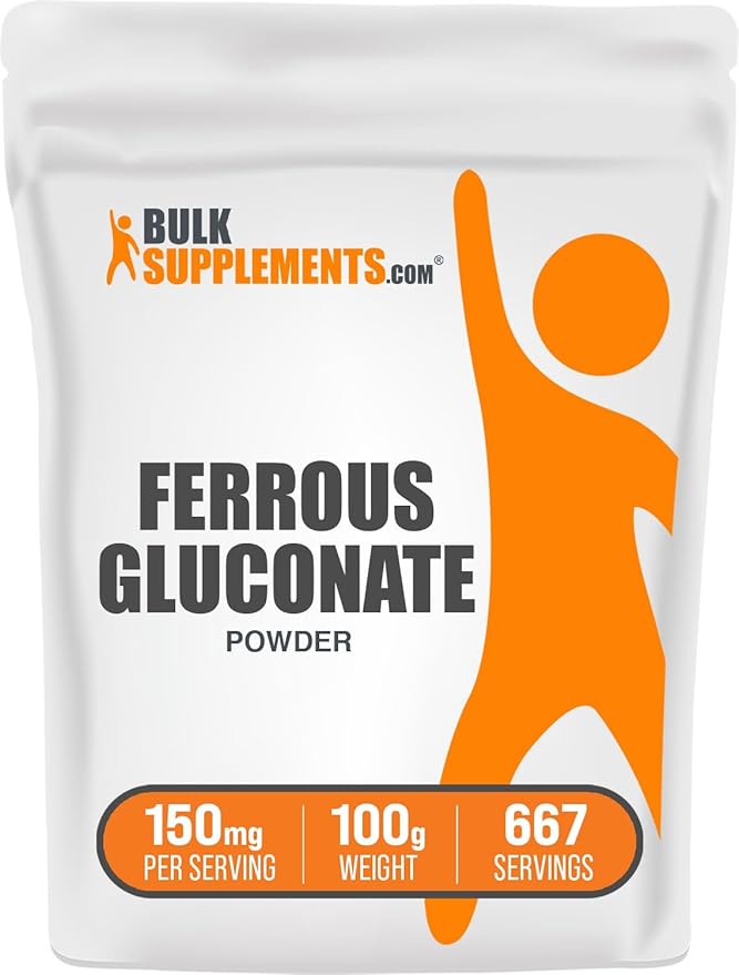 BulkSupplements.com Ferrous Gluconate Powder - Essential Mineral for Energy, Iron 18mg - Iron Supplements, Gluten Free, 150mg per Serving, 100g (3.5 oz) (Pack of 1)