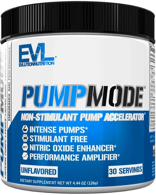 EVL PumpMode Nitric Oxide Supplement - Nitric Oxide Booster Pump Pre Workout Powder with Glycerol and Betaine for Muscle Recovery Growth and Endurance - Stim Free Pre Workout Drink (Unflavored)