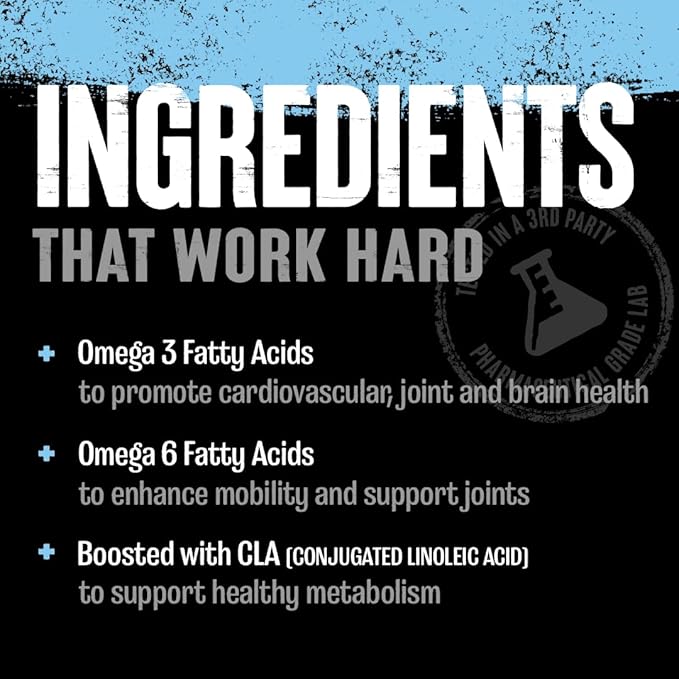 Animal Advanced Omega Essential Fatty Acids - High Potency 3500mg Omega 3 & Omega 6 Supplement with EPA, DHA, ALA, CLA, GLA for Heart, Brain, Joint, Skin, Eye, Metabolism, Immune Health - 30 Day Pack