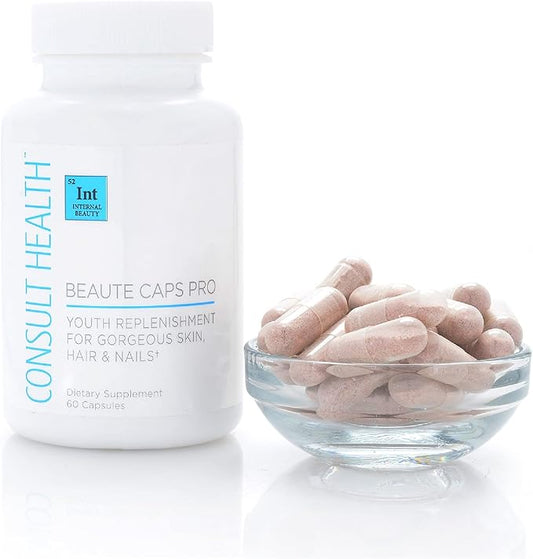 Consult Health Beaute Caps Pro - Collagen Supplement - Biotin 10,500mcg, MSM, Blood Orange for Skin, Hair, Nails Health - Collagen Vitamins - Anti-Aging, USA Made