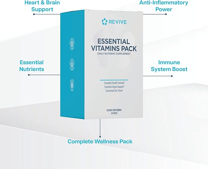 Revive MD Essential Vitamin Packs for Women & Men, Vitamins Pack Daily Nutrient Supplement - Travel-Friendly Multivitamin Packets with Arjuna & Turmeric Extract Support Heart, Joint, & Organ Health