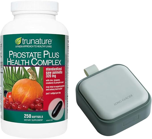 Trunature Prostate Plus Health Complex, 250 Softgels Bundle Pill Oragnizer, Small Cute Pill Container for Medicine, Vitamins, Green