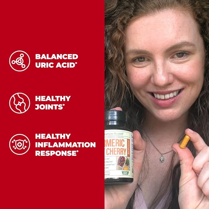 Turmeric Curcumin & Tart Cherry Extract Capsules with Black Pepper & Organic Tumeric. Tart Cherry Capsules Aid Uric Acid Balance, Joint Health, Muscle Health & Sleep. 2 Pack