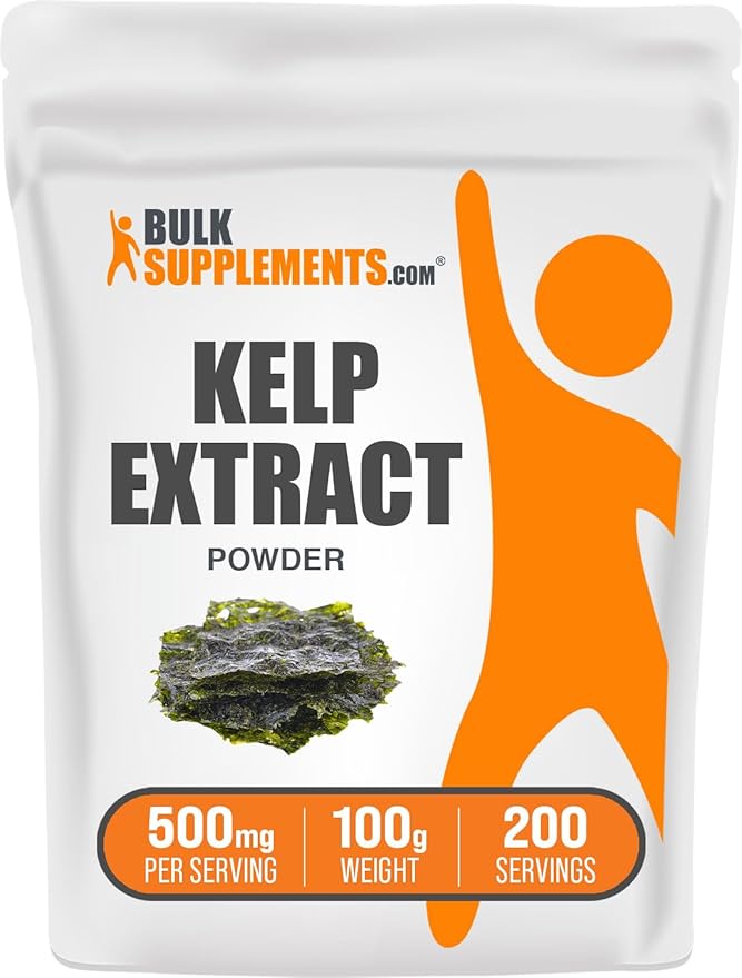 BulkSupplements.com Kelp Extract Powder - Kelp Supplement, Kelp Powder, Brown Seaweed Extract - Seaweed Supplement, Gluten Free, 500mg per Serving, 100g (3.5 oz) (Pack of 1)