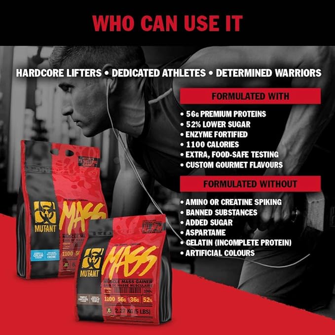 Mutant Mass Weight Gainer Protein Powder with Whey, and Casein Protein Blend for High-Calorie Workout Shakes, Smoothies, and Drinks, 15 lb - Strawberry Banana