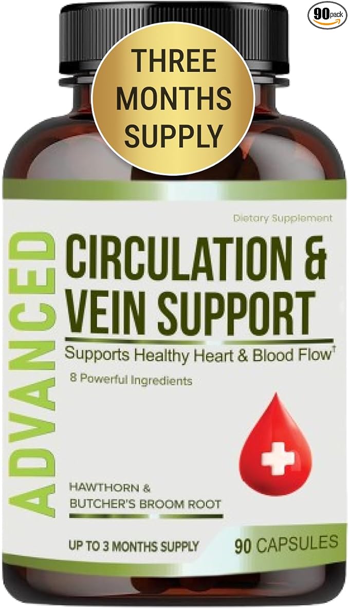 Best Blood Circulation Supplements and Vein Support-Blood Flow, Leg Circulation, Heart Health, and Varicose Veins.with Butcher's Broom, and Diosmin.Helps Reduce Swelling & Discomfort in Legs.90 Caps.