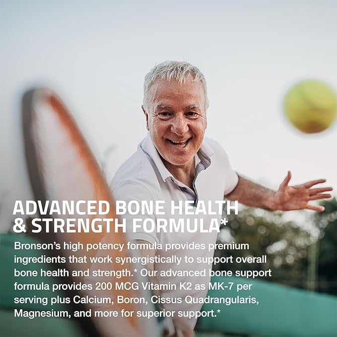 Bronson Bone Health & Strength Complex* High Potency Formula 200 MCG of Vitamin K2 as MK7, Plus Calcium, Boron, Cissus Quadrangularis, Magnesium, Vitamin D3, and More - Non-GMO, 250 Tablets