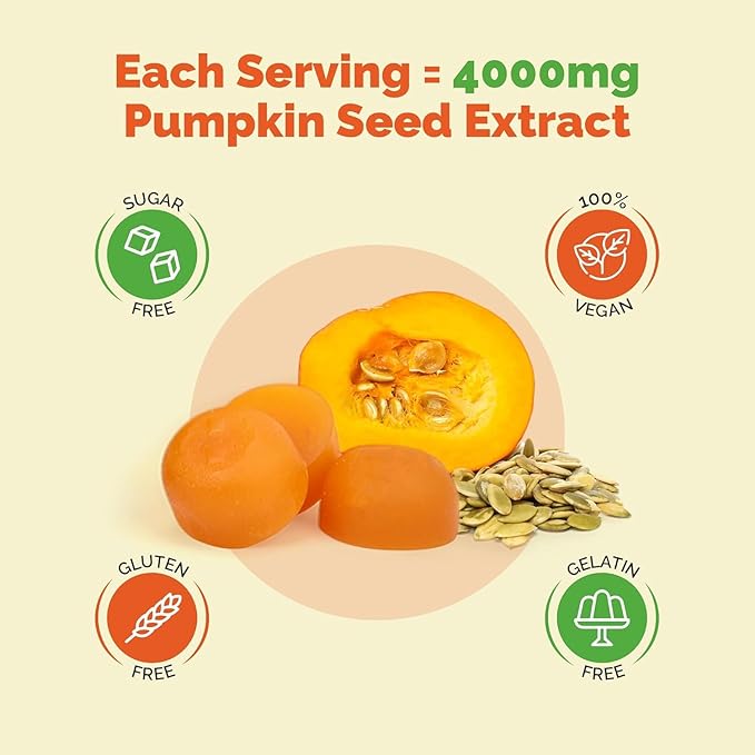 Sugar-Free Pumpkin Seed Oil Gummies 4000 mg - Prostate & Bladder Control Gummies Supplement, Non-GMO, No Artificial Ingredients, Hair Growth & Heart Support, Vegan Extract for Men & Women - 60 Count