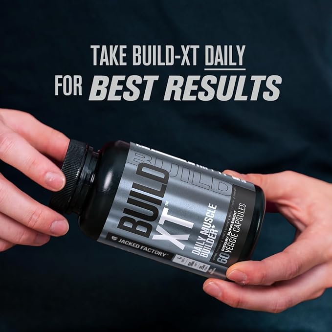 Jacked Factory Build-XT Daily Muscle Builder & Performance Enhancer - Muscle Building Supplement for Muscular Strength & Growth | Trademarked Ingredients Peak02, ElevATP, & Astragin - 60 Veggie Pills