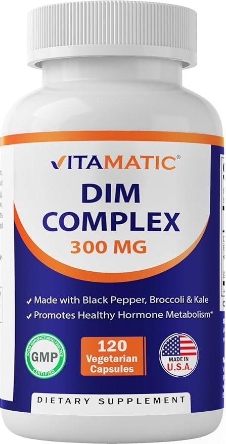 Vitamatic DIM Supplement Complex for Women & Men - 300mg - 120 Veg Capsules - Made with Black Pepper, Broccoli Powder & Kale Powder - Non-GMO & Gluten Free - Supports Hormonal Balance