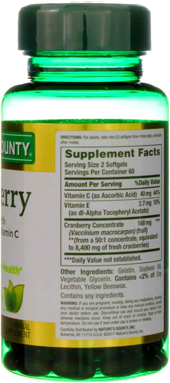 Nature's Bounty Cranberry Fruit 4200 mg, Plus Vitamin C Softgels, 120 ea (Pack of 4)