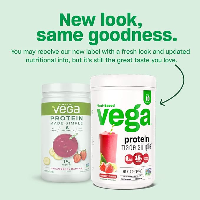 Vega Protein Made Simple, Dark Chocolate - Stevia Free Vegan Protein Powder, Plant Based, Healthy, Gluten Free, Pea Protein for Women and Men, 36.3oz (2 lbs 4.3 oz) 1.03kg (Packaging May Vary)