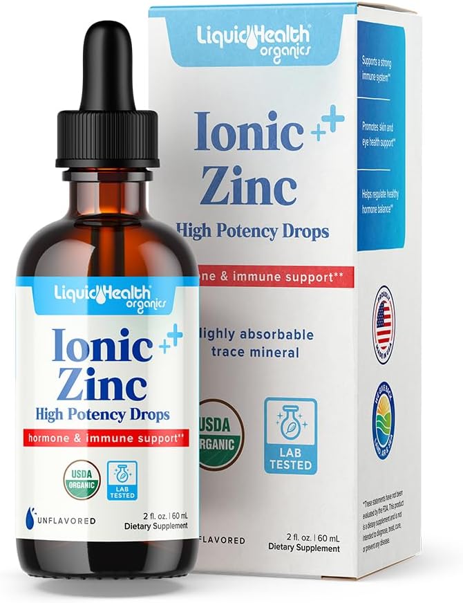LIQUIDHEALTH Ionic Zinc High Potency Drops, Pure Zinc Trace Mineral Liquid Vitamin Supplement for Adults & Kids Over 4 - Immune Boosting, Digestive Support, Skin & Wound Health - Vegan, Non-GMO (2 oz)