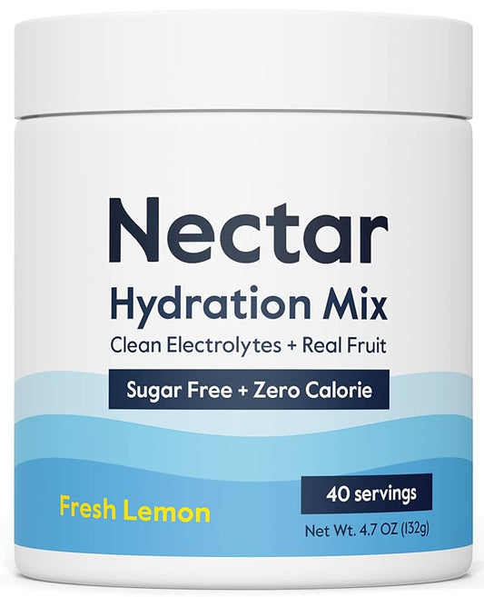 Nectar Sugar Free Electrolytes Powder - Organic Fruit No Sugar or Calories - Hydration Powder for Dehydration Relief and Rapid Rehydration - Keto and Paleo (Lemon 40 Serving Tub)