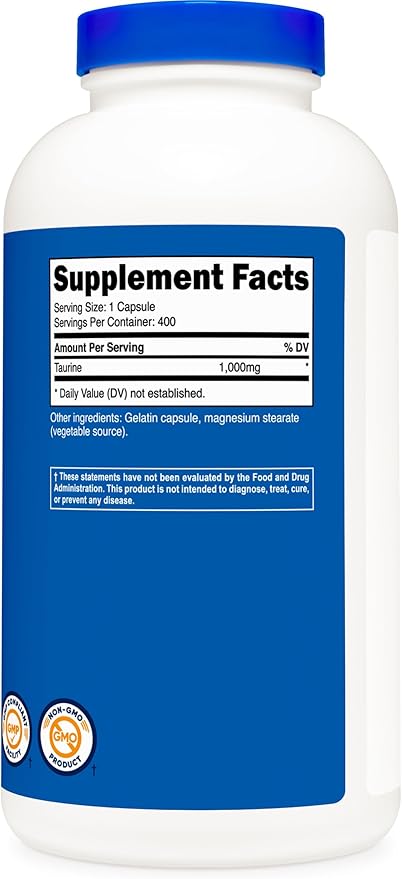 Nutricost Taurine 1000mg; 400 Capsules (3 Bottles)