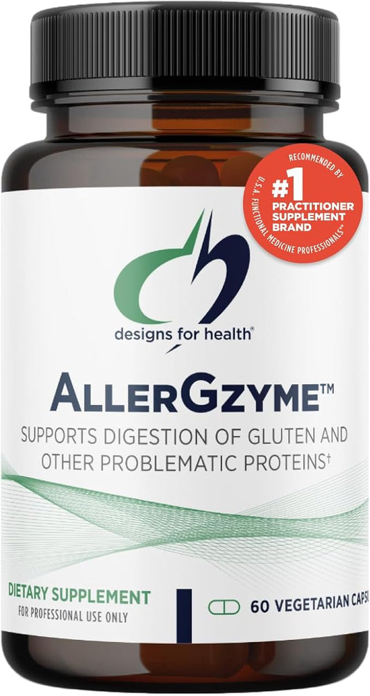 Designs for Health AllerGzyme Digestive Enzymes Supplement - Supports Digestion of Gluten, Dairy + Problematic Proteins with Protease + Bromelain - Non-GMO + Dairy Free (60 Capsules)