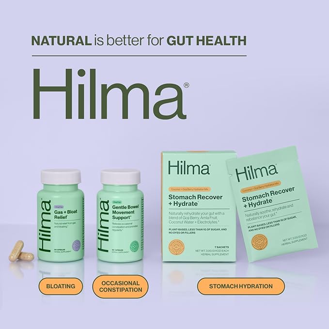 Hilma Natural Gas & Bloating Relief - with Lemon Balm, Fennel & Peppermint Leaf - Doctor Formulated with Organic Ingredients - 100 Vegan Capsules