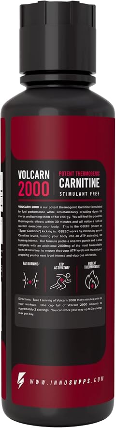 InnoSupps Volcarn 2000 - L-CARNITINE Advanced Energy Liquid | ATP Enhancer with GBEEC | Boosts Energy, Enhances Focus, Caffeine Free, No Artificial Sweeteners | 32 Servings (Pink Starblast)