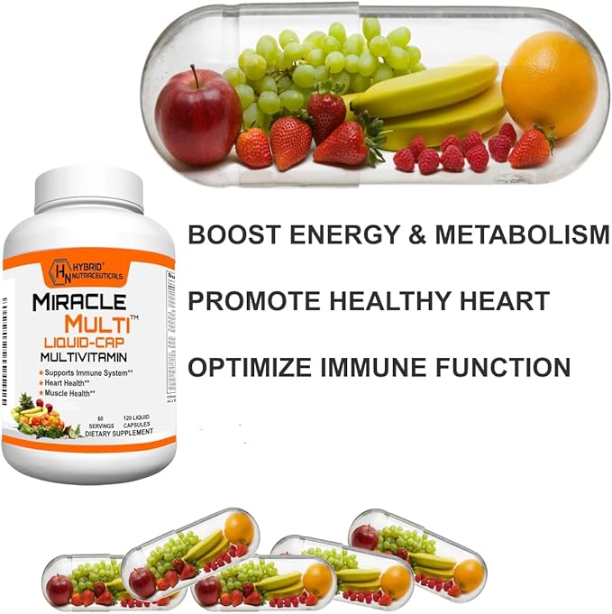 MiracleMulti Liquid Multivitamin Capsules for Men & Women - Complete Whole Food Blend Daily Vitamin & Mineral Supplement with CoQ10, B12, 42 Superfood Enzyme - 120 Softgels