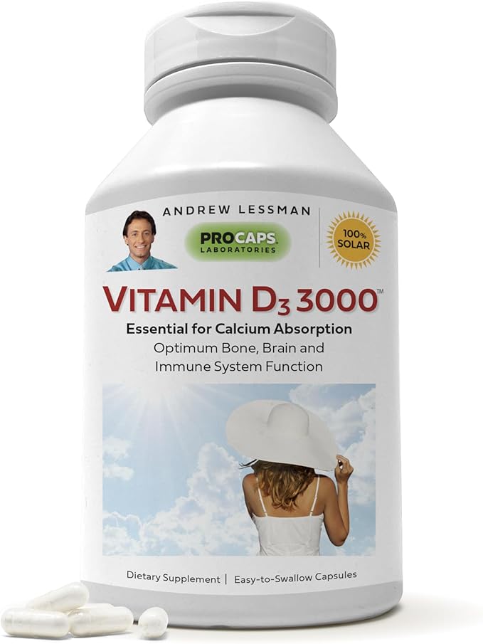 Andrew Lessman Vitamin D3 3000 IU 180 Capsules – High Potency, Essential for Calcium Absorption, Supports Bone Health, Healthy Muscle Function, Immune System and More. Small Easy to Swallow Capsules
